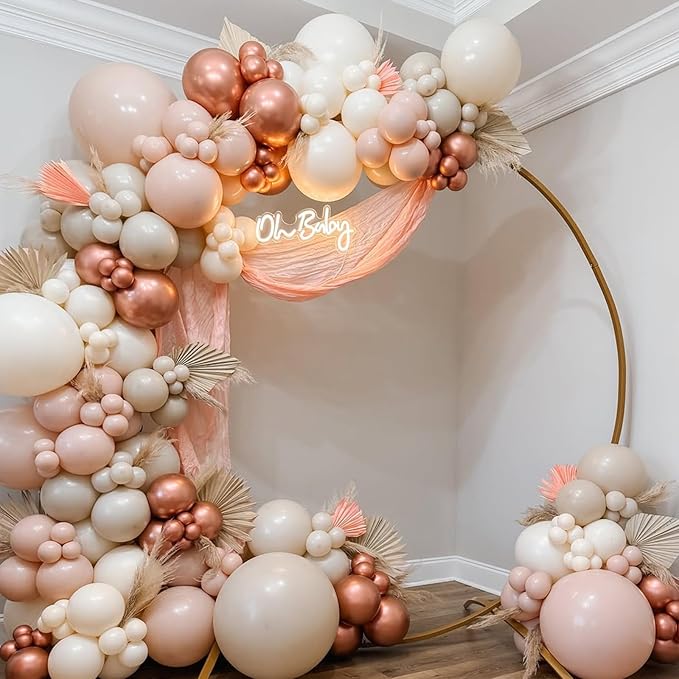 Boho Balloon Arch,Beige Balloons Garland Arch Kit,120Pcs Peach Ivory White Latex Balloons with 18/12/5 Inch Different Sizes for Bridal Baby Shower Girl Birthday Wedding Decorations