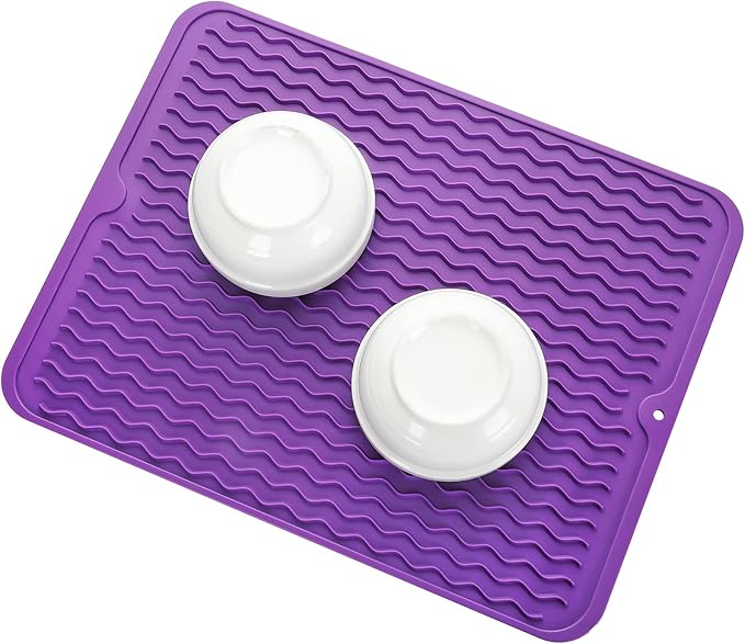 MicoYang Silicone Dish Drying Mat for Multiple Usage,Easy clean,Eco-friendly,Heat-resistant Silicone Mat for Kitchen Counter or Sink,Refrigerator or drawer liner Purple L 16 inches x 12 inches