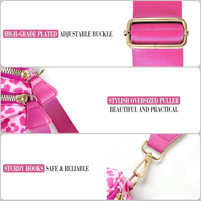 Bum Bag Crossbody Bag for Women | Spacious Bum Bags | Nylon Crossbody Fanny Packs | Leopard Purse Belt Wallet (Colour Bum Bag-Rose Leopard)