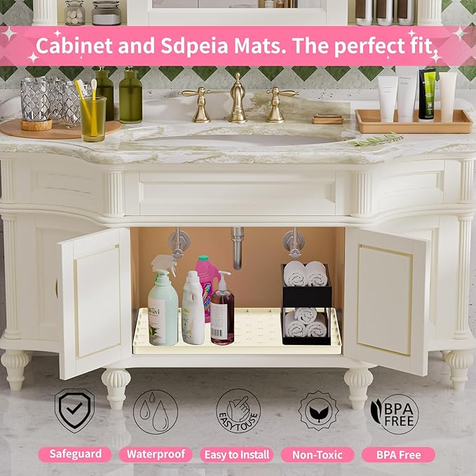 Sdpeia Under Sink Mat 28"×19" Waterproof Silicone Cabinet Liner & Sink Protector for Kitchen & Bathroom, Multi-Purpose Organizers Tray for Pets, Laundry, Cat Litter Mat