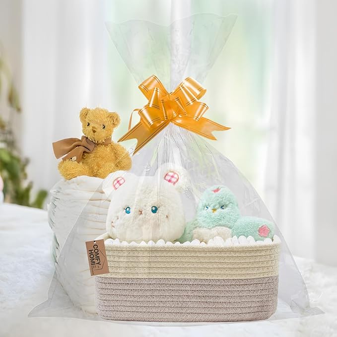 COMFY-HOMI 11.5"x7.5"x4.7" Storage Baskets for Organizing | Cotton Rope Woven Basket | Toy Storage Bin Box | Basket for Shelves, Closet Organizer Bin, Decorative Closet Shelf, 1 Pack ,light brown