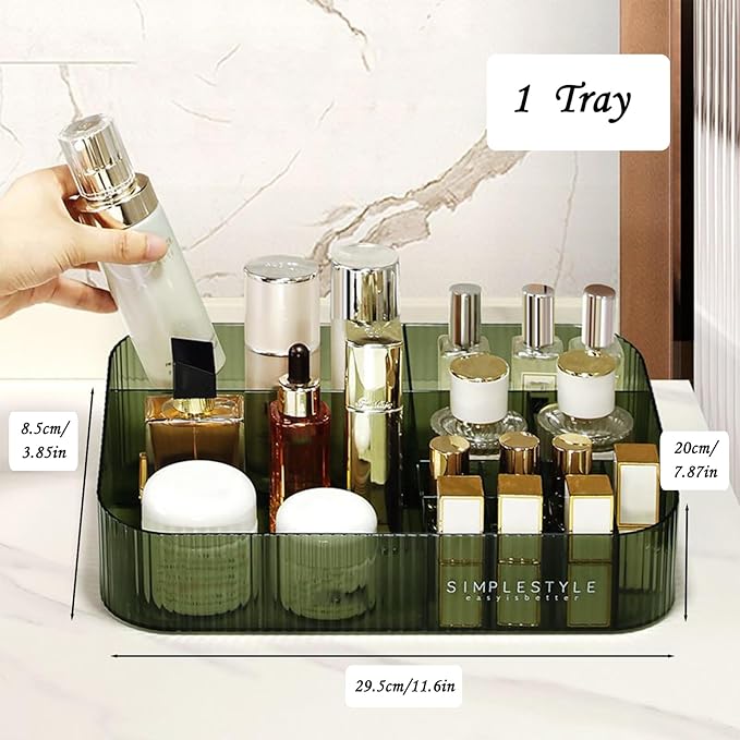 Makeup Organizer with Drawers, Stackable Cosmetics Organizer, Large Make Up Organizer Storage Box, Ideal for Bathroom Countertop and Desk (1 x Drawer, Green)