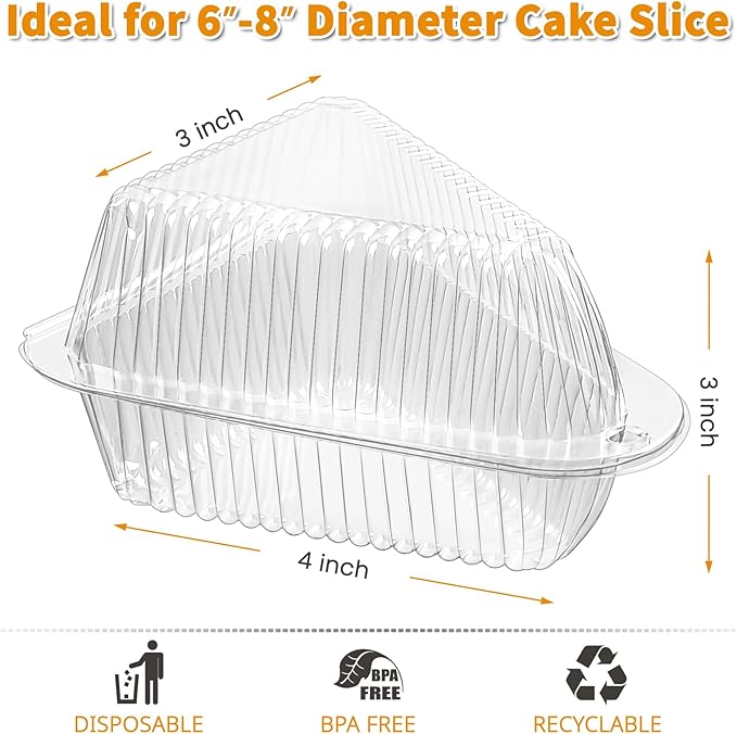 Zezzxu 100 Pack Cake Slice Containers, Clear Plastic Pie Slice Containers Disposable Triangle Containers with Lids for Desserts, Cheesecake Carriers, To-Go Slice Cake Boxes