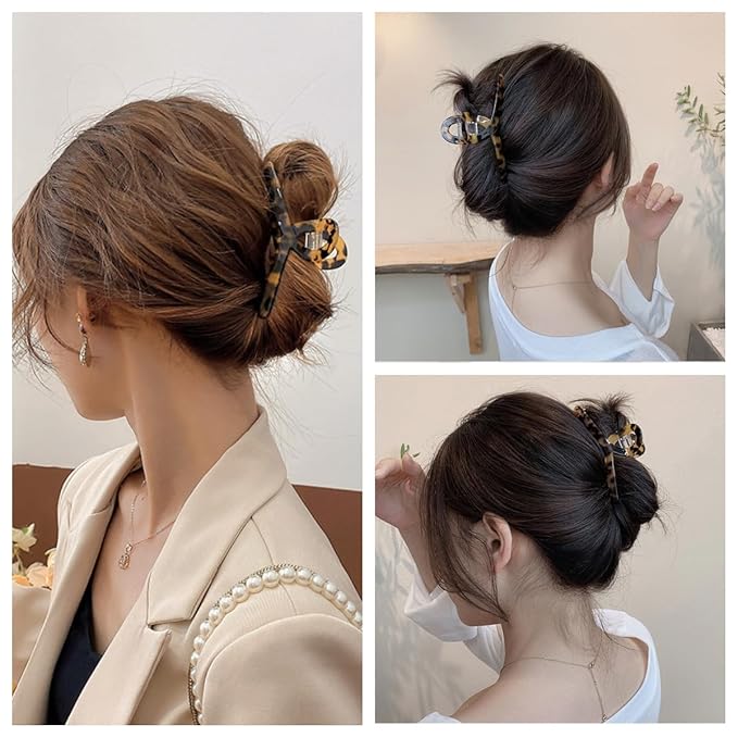 4.1 Inch Hair Clips Tortoise-shell Claw Cellulose Acetate Jaw Clip Celluloid French Design Hair Barrettes Grip Leopard Print Clamps for Women Ladies Mother (3 Pack)