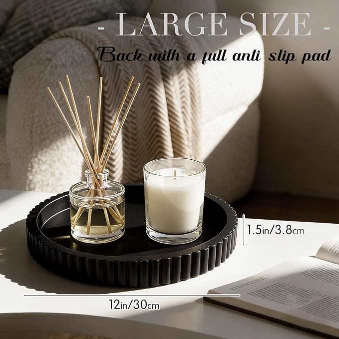 Round Concrete Decorative Tray for Coffee Table Decoration 12" Black Table Centerpieces Decorative Ottoman Tray for Serve Home Decoration Accent Bandejas Decorativas Gift