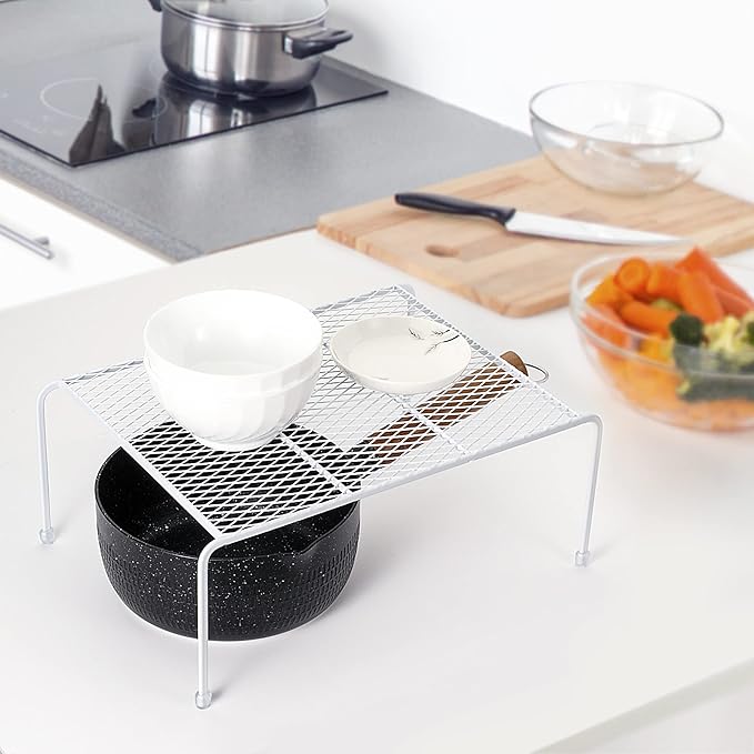 Lonian Kitchen Cupboard Organiser - Home Storage Shelf Wire Rack (2-Pack) for Cabinets, Countertops, Pantries | Rust-Proof, Space Saving, White