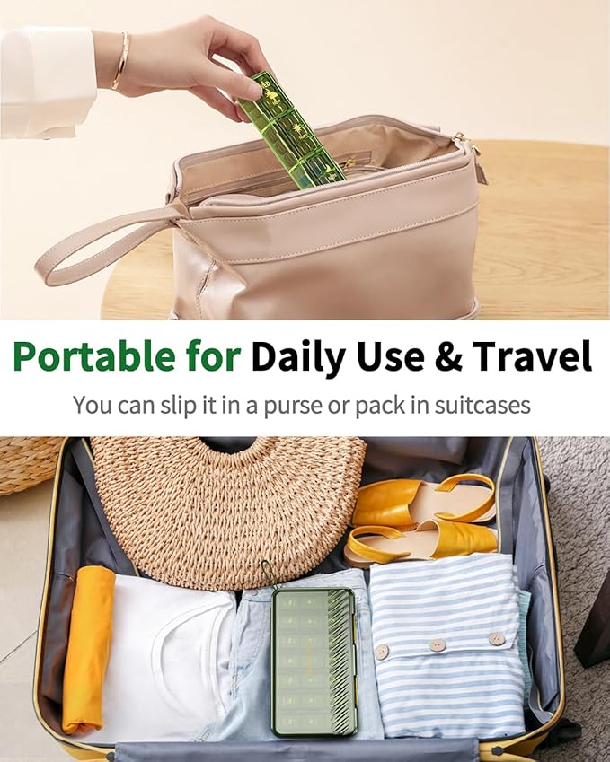 Weekly Pill Organizer 3X a Day, Large 7 Day Pill Box 3 Times a Day with 7 Compartments, Portable Travel Daily Pill Box for Medication, Vitamins, Fish Oil and Supplements, Green