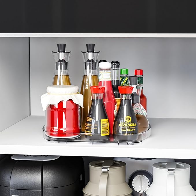 Yieach Clear Refrigerator Lazy Susan Turntable,11.9''x10.2'',Square Fridge Turntable Organizer,Large Rotating Fridge Tray for Kitchen,Countertop,Pantry,Cabinet,Jars and Condiment Organizer,Pack of 1