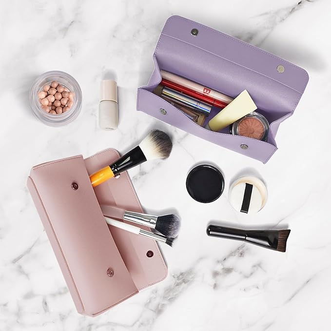 carrotez Stylish PU Leather Makeup Bag: Versatile Travel Toiletry Bag & Cosmetic Pouch, Small Makeup Organizer for Purse Essentials - Ideal Makeup Brush Holder & Sunglasses Case for Women - Pink