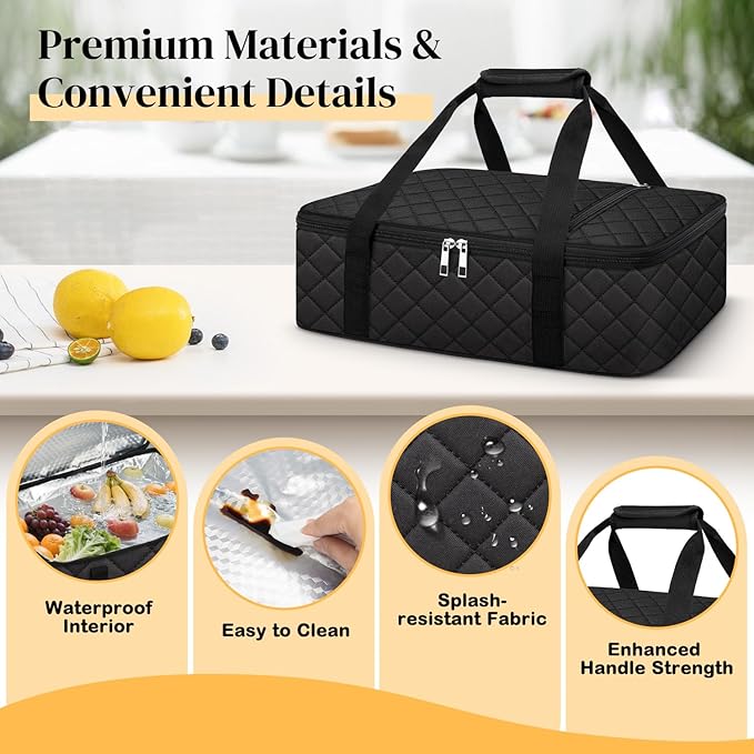 Coobiiya Insulated Casserole Carrier – Portable Tote for Hot or Cold Food, Warmer & Cooler Bag Lunch Bag, Fits 9" x 13" Baking Dish, Ideal for Potluck Parties