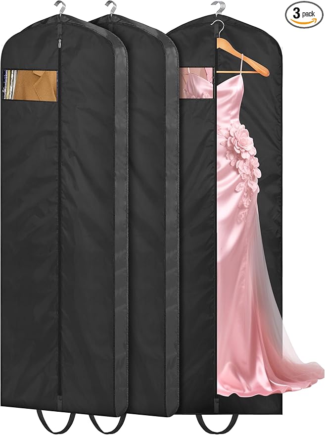 MISSLO 72" Wedding Dress Garment Bag Waterproof Garment Bags for Travel for Women Dress Bags for Gowns Long for Closet Storage 3-Pack, Black
