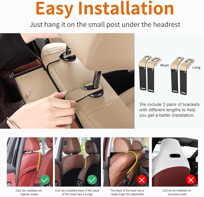 Sancaral Car Rear Backseat Extra Multifunctional Drink Cup Holder Organizers With Tissue Storage Box Organizer & Hooks For Car Seat Back.Beige
