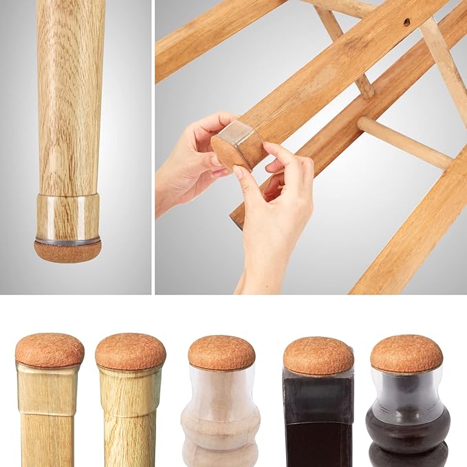 16 Pack Chair Leg Floor Protectors for Hardwood Floors, Round Rubber Furniture Sliders, 360°Felt Pad Bottom Wrapped Thickening Silicone Furniture Leg Caps Covers (Square, Clear-Brown-L)