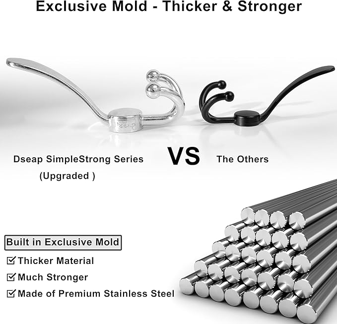 Dseap Over Door Hook 2.0 - Upgraded Version - Simple-Assembly, Strong, Heavy-Duty Stainless Steel 5-Tri-Hook Over The Door Hanger Rack, SimpleStrong Series, Chromed