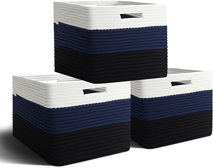 YACEYACE Cube Storage Bins for Shelves, 3 Pack Storage Bins for Shelves, Foldable Fabric Baskets for Home, Toys, Bookshelf, Towels, Bathroom, Bedroom