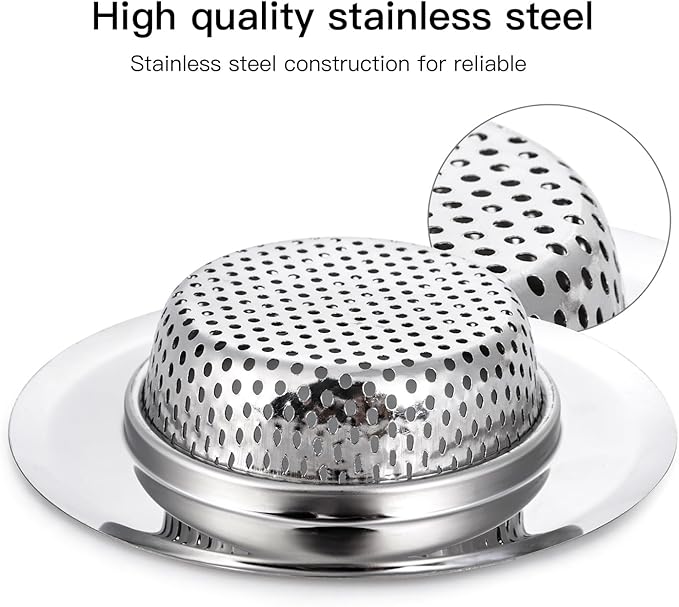 CORNERJOY 4 Pack Heavy Duty Stainless Steel Kitchen Sink Drain Strainer, Bathroom Hair Catcher Shower Drain Cover, Sink Tub Drain Stopper, Wash Basin Floor Drain, 2.1 to 4.5 Inch Diameter Rim