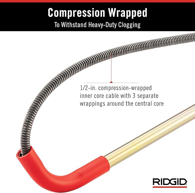 RIDGID 59787 Model K-3 Toilet Auger with Unclogging 3-Foot Snake and Bulb Head