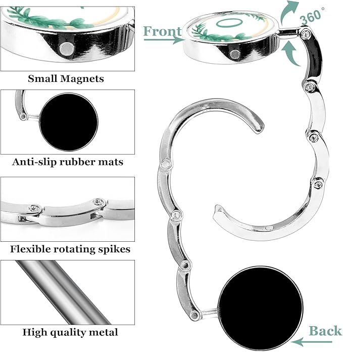 XSUIOY 3Pcs Personalized Initial Foldable Purse Hook for Table,Crushed Flower Letters Folding Purse Hanger,Purse Holder Handbag Hanger Collection Desk Table Bag Hooks Gifts for Women Bag(Green-O)