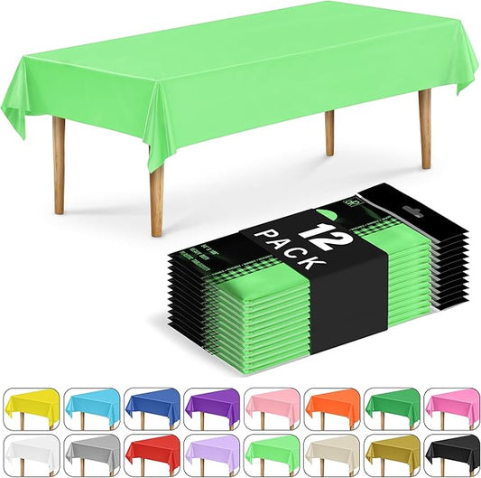 DecorRack 12 Rectangular Tablecloths BPA-Free Plastic, 54 x 108 inch, Dining Table Cloth, Rectangle Table Cover for Parties, Picnic, Camping and Outdoor, Disposable or Reusable, Lime Green (12 Pack)