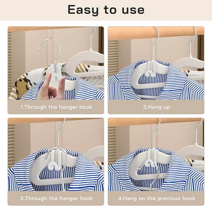 Tinfol Clothes Hanger Connector Hooks, 100pc Space Saving Cascading Hooks for Closet Organizers, Heavy Duty Clothes Hanger Extender Clips for Hangers (White)