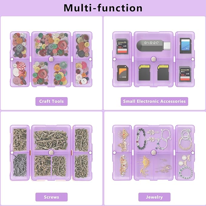 FYY Daily Pill Organizer, 7 Compartments Portable Pill Case Travel Pill Organizer,[Folding Design] Pill Box for Purse Pocket to Hold Vitamins,Cod Liver Oil,Supplements and Medication-Clear Purple