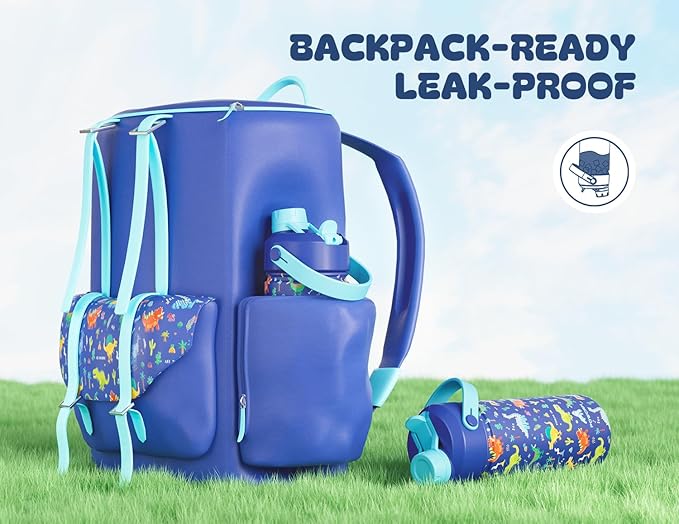 POWCAN 2 Pack 18 oz Kids Insulated Water Bottle for School: Leakproof, 2-in-1 Straw Spout Lid, BPA-Free, Keep Cold 24 Hrs, Stainless Steel Cup for Sports, Travel, Gift for Girls Boys Daughters Sons