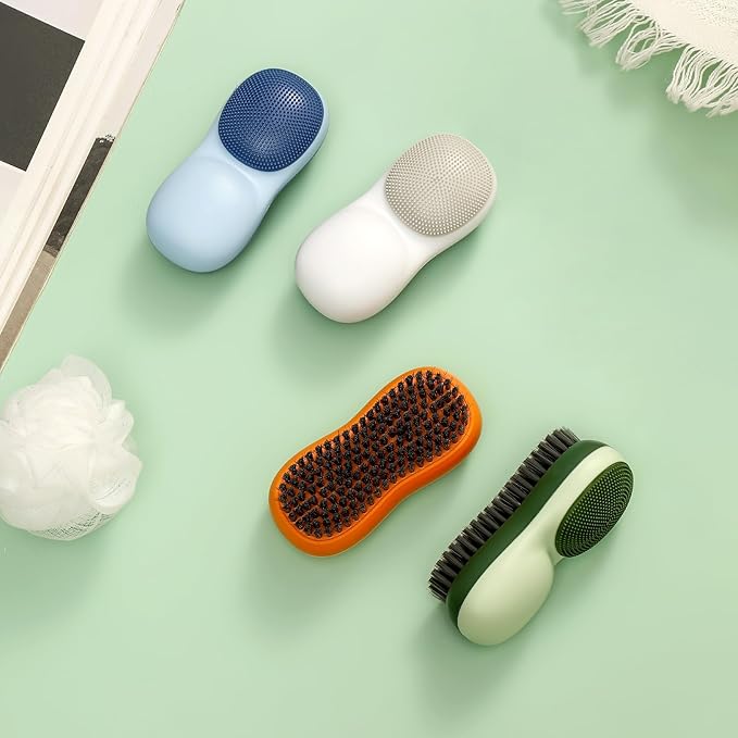 Two-Sided Laundry Stain Remover Brush, Soft Bristle for Scrubbing Out Tough Stains on Wool Cashmere Delicate Fabrics Knits Cotton Leather, Easy to Grip Hand Washing Clothes Brushes (White)