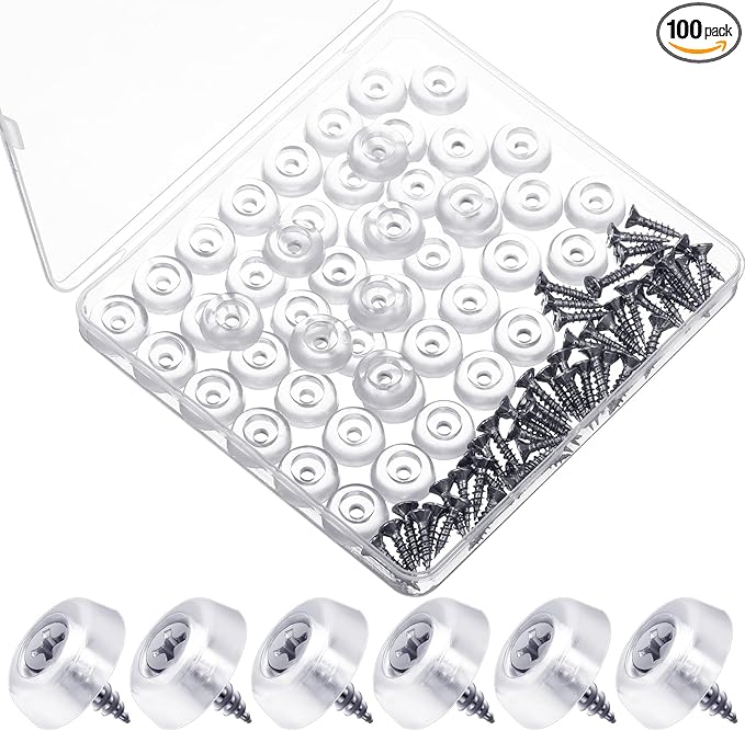 100 Pcs Cabinet Bumpers Clear Rubber Door Stops with Screws Sound Dampening Kitchen Cabinet Dots Pads for Drawers, Door, Wall Protection