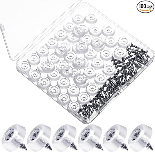100 Pcs Cabinet Bumpers Clear Rubber Door Stops with Screws Sound Dampening Kitchen Cabinet Dots Pads for Drawers, Door, Wall Protection
