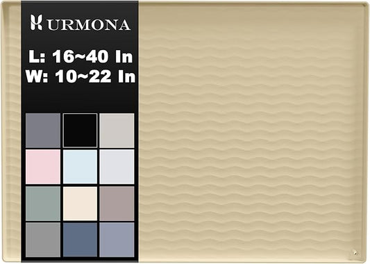 URMONA 22'' x 14'' Waterproof Silicone Under Sink Mat Cabinet and Counter Protector, Shelf Liner for Kitchen and Bathroom, Storage and Organizers, Litter Mat, Pet Cat Puppy Essentials(Khaki)
