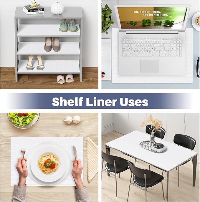 Drawer Liner, Shelf Liners for Kitchen Cabinet Waterproof & Oil-Proof Cupboard Liner Non-Slip Drawer Mat PVC Material Non Adhesive Kitchen Liner for Countertop White 11.8 x 236.2 Inches