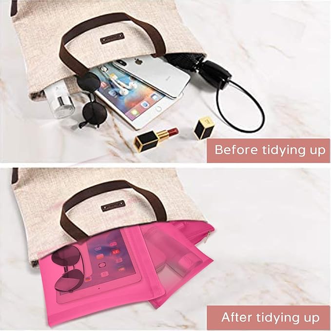 EASYFUN Mesh Pouch, Makeup Bag with Zipper, Cosmetic Organizer Pouch for Daily or Travel to Keep Small Items, 4 PCS Rose Red