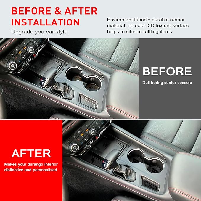 Cup Holder Inserts for Dodge Durango Accessories 2021 2022 2023 2024 2025 2026 Center Console Mat Custom Fit Silicone Cup Liners Pads Interior Decoration (5pcs/Set, Black)