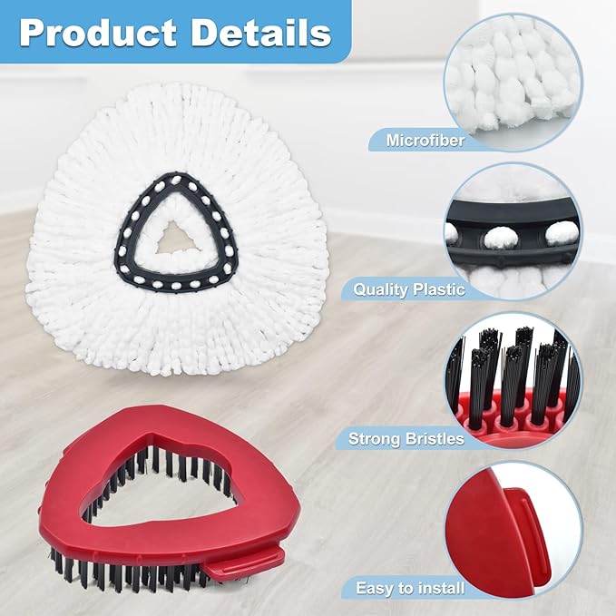Mop Heads Replacements for Ocedar, Mop Replace Head for O Cedar, Mop Heads for O Cedar, Mop Replace Head for Cedar, Mop Heads for O Cedar Spin Mop Include 2 Pack Mop Refills & 2 Pack Scrubber Mop Head