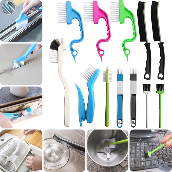 12Pcs Small Cleaning Brush, Crevice Gap Cleaning Brush,Door Window Track Groove Corner Crevice Cleaning Brushes for Cleaning Window Grooves/Bathroom/Toilet Corner/Kitchen/Faucet/Sink/Keyboards