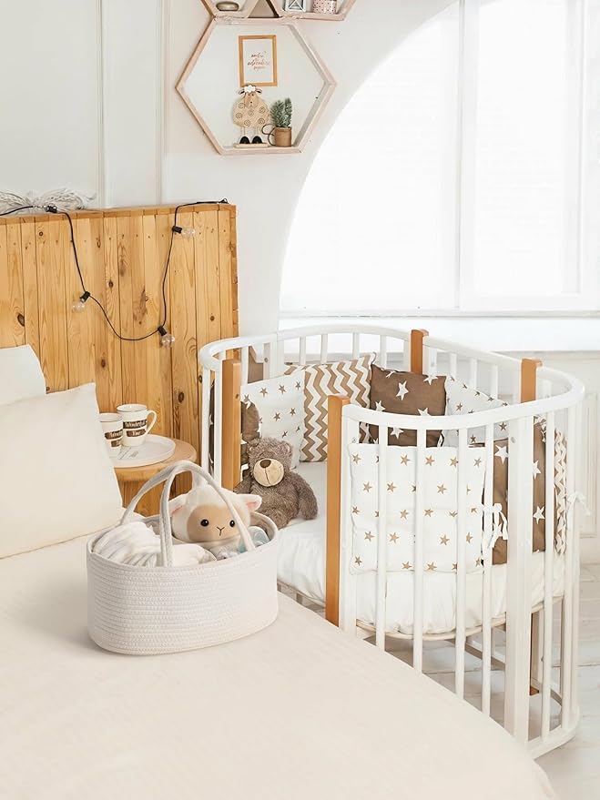 Diaper Caddy Organizer, Empty Gift Basket for Newborn Essentials, Baby Storage Basket, Stylish Gift Bag for Baby Shower, Boys and Girls – Large, Off White