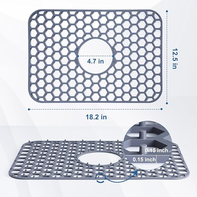 Silicone Sink Protectors for Kitchen Sink with Center Drain - 18.2"x12.5" Kitchen Accessory, Non-Slip Heat Resistant Mat for Bottom of Farmhouse Porcelain Stainless Steel, Dishwasher Safe