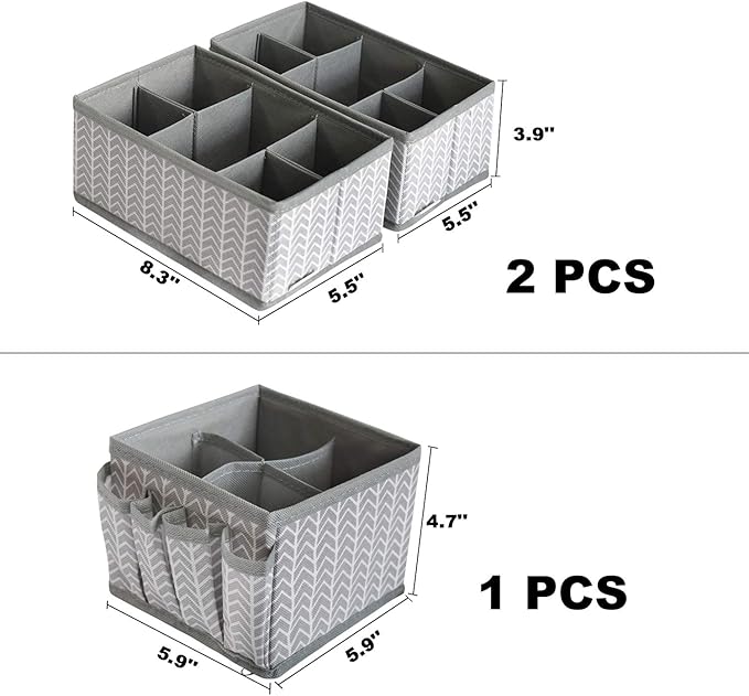 VERONLY Cosmetic Storage Bins Makeup Organizer, Adjustable Multifunction Storage Box Desk Drawer Divider for Makeup Brushes, Bathroom Countertop or Dresser, Set of 3 (Grey)