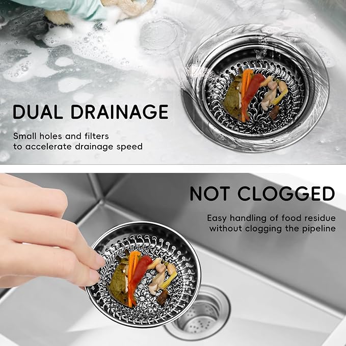 1 Set Kitchen Sink Strainer (Black): with Adapter, Flexible Insert Chain Mesh Screen. 304 Stainless Steel, Clog-Free Catcher for Universal Sizes (Garbage Disposal)