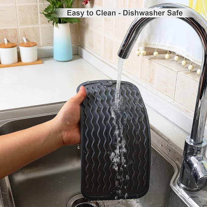ZLR Silicone Dish Drying Mat for Kitchen Counter, Eco-Friendly Fast Dry Dish Mat, Easy Clean Multi Usage Drying Matt, Heat Resistant Trivet, 6" x 12" Extra Small, Dark Gray