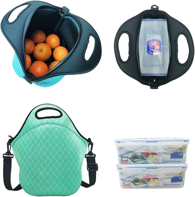 YOUDA Insulated Lunch Bag Neoprene Shoulder Lunch Tote Boxes Bags for Women Men Work Office Outdoor Picnic Travel (Green)