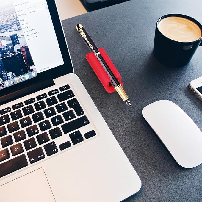 12 Pack Pen Holder for Desk, Silicone Pencil Holder with 12 Extra Adhesive Stickers, Adhesive Pen Holder & Marker Clip for Classroom Office Desk or Any Surface, Teacher Accessories Supplies (Red)