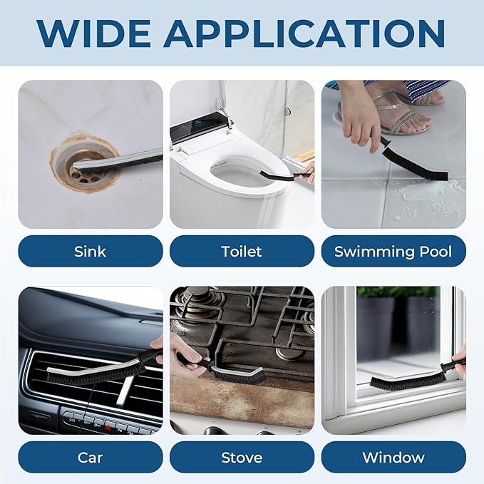 Crevice Cleaning Brushes, Scrub Brush for Hard to Reach Small Space, Home Essentials, Cleaning Supplies, Cleaning Tools for Household Use, Bathroom, Shower, Kitchen, Window, Toilet (3, Black)