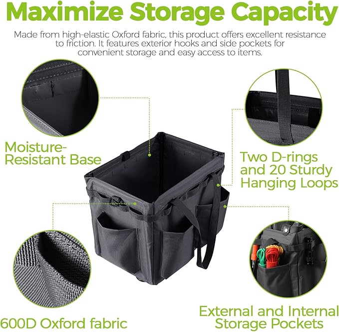 Car Trunk Organizer Multifunctional Storage Toolbox Carry Griddle,Large Grill Utensils Accessory Grilling Tools Basket Carrying Caddy Tool Tote Bag Storage Box Camp Cooking bbq Outdoor(Black)