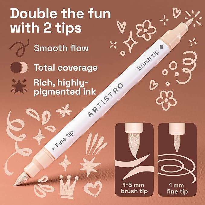 ARTISTRO 24 Skin Colors Acrylic Paint Markers - Paint Pens for Drawing, Brush + Fine Tips For Fabric, Rock, Glass, Wood, DIY - Art & Craft Supplies for Adults, Teens, Kids - Teacher Appreciation Gift