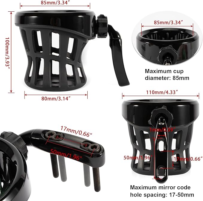 PSLER Motorcycle Drink Cup Holder Handlebar Mount Universal for Dyna Fat Bob Touring Road Glide Street Electra Glide Softail 1996-up Goldwing GL1800 2018-up