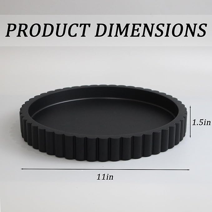 Decorative Coffee Table Tray, 11" Round Resin Coffee Table Centerpiece Tray for Home Decor, Modern Organizer for Living Room, Console or Dresser, Matte Black