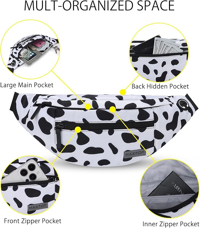 MAXTOP Large Crossbody Fanny Pack with 4-Zipper Pockets, Gifts for Enjoy Sports, Festival, Workout, Traveling, Running, Casual, Hands-Free Wallets, Waist Pack, Phone Bag, Carrying All Phones