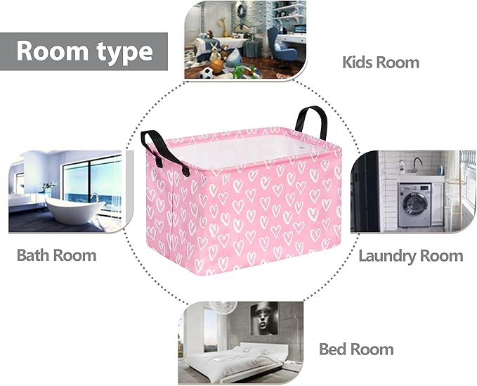 Rec Heart Print Box Hamper Storage Basket Collapsible Organizer Bin Gift Shelf Baskets for Home and Kitchen Storage