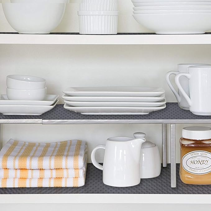 HooTown Shelf Liner Kitchen Cabinet Drawer Mats 17.5 Inch Wide x 393.7 inch Long, Non Skid EVA Plastic Washable Oil Proof Pad for RV Drawer, Dish Plate Slippery Protection, Grey